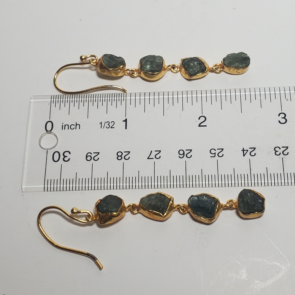 SEMIPRECIOUS Apatite Gemstone Dangle Earrings Green Stones in Gold Setting NEW - Picture 5 of 6